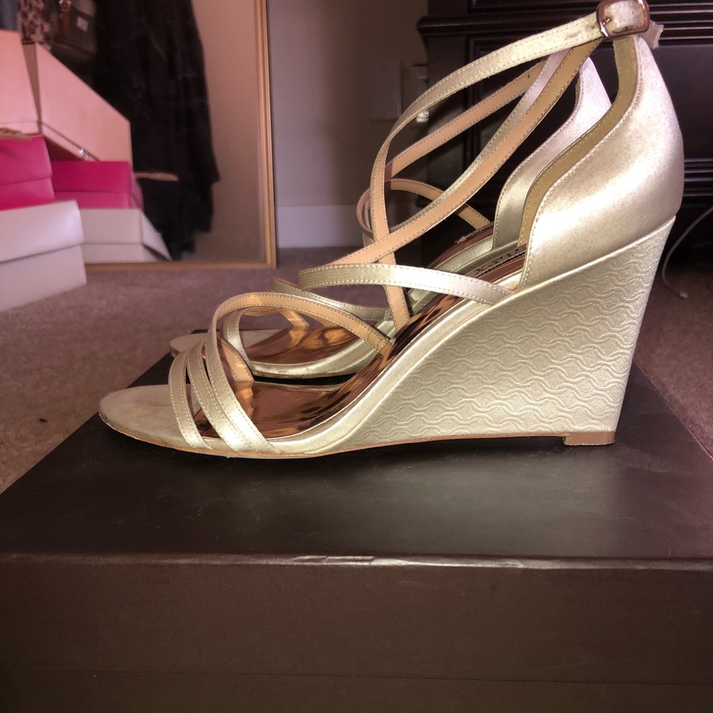 Badgley Mischka Bonanaza Ivory Satin Wedge Sandals